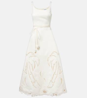 Palm laser-cut embroidered midi dress | Leo Lin