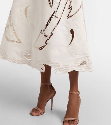 Palm laser-cut embroidered midi dress | Leo Lin