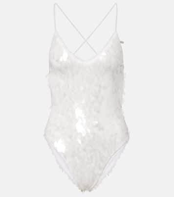 Fara sequined semi-sheer mesh bodysuit | Norma Kamali