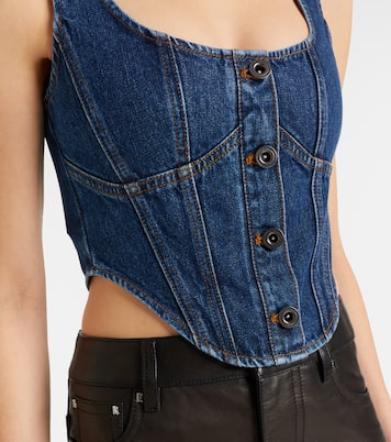 Embellished denim crop top | Self-Portrait