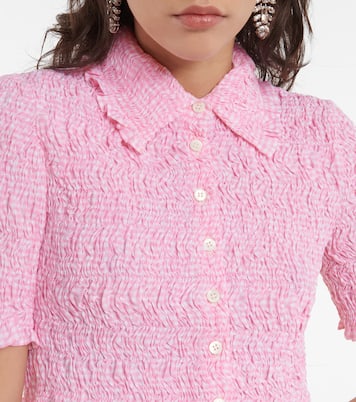 Camicia cropped in cotone a quadri | Miu Miu