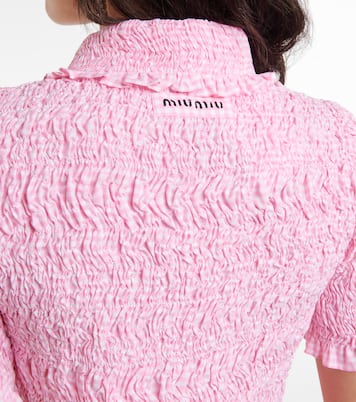 Camicia cropped in cotone a quadri | Miu Miu