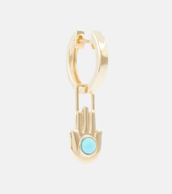 Orb Midi 14kt gold single hoop earring and Hamsa Hand Earwish with turquoise | Robinson Pelham