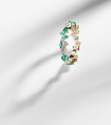 14kt gold ring with diamonds and emeralds | Sydney Evan