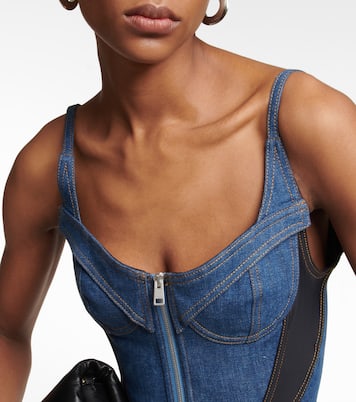 Paneled denim bodysuit | Mugler
