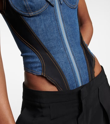 Paneled denim bodysuit | Mugler