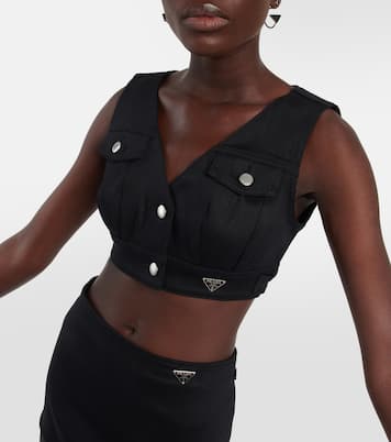 Top raccourci en jean à logo | Prada