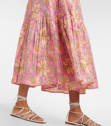 Floral cotton-blend lamé midi dress | Juliet Dunn