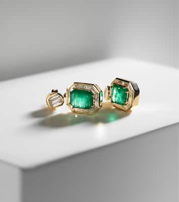 Boucles d'oreilles Halo en or 18 ct, émeraudes et diamants | Shay Jewelry