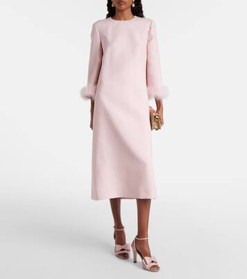 Midikleid aus Crêpe Couture mit Federn | Valentino