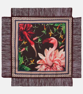 Fringed printed silk twill scarf | La DoubleJ