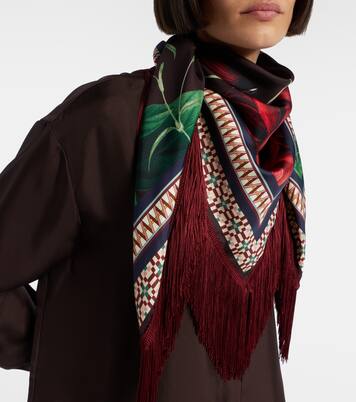 Fringed printed silk twill scarf | La DoubleJ
