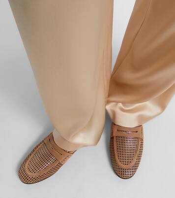 Perforated suede-trimmed leather penny loafers | Brunello Cucinelli
