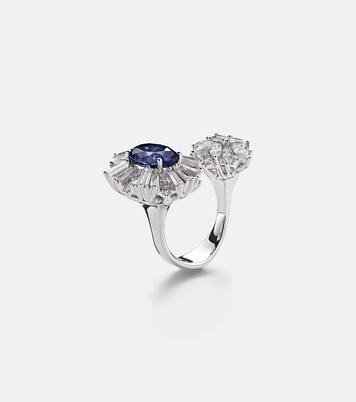 18kt white gold (750/1000) ring with diamonds and sapphires | Yeprem