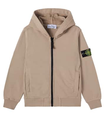 Compass cotton jersey zip-up hoodie | Stone Island Junior