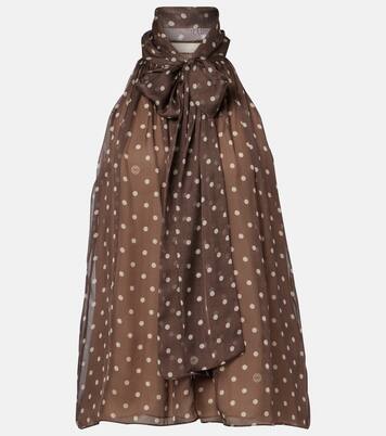 Polka-dot tie-neck silk chiffon top | Elie Saab