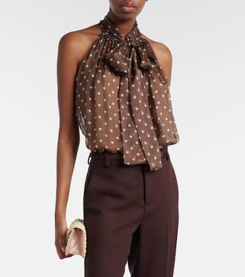 Polka-dot tie-neck silk chiffon top | Elie Saab