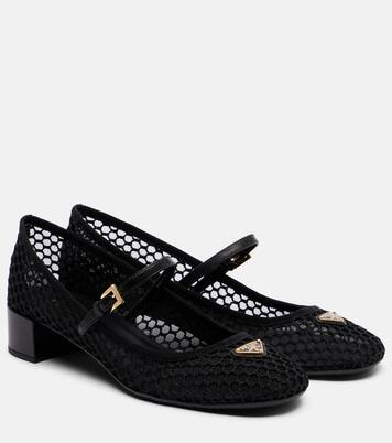 Pumps Mary Jane in mesh con pelle | Prada