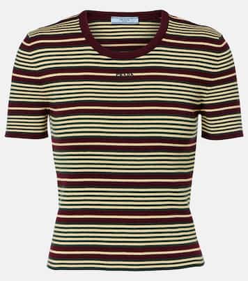 Striped cotton-blend T-shirt | Prada