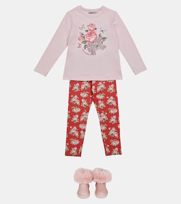 Rose-printed cotton leggings | Monnalisa