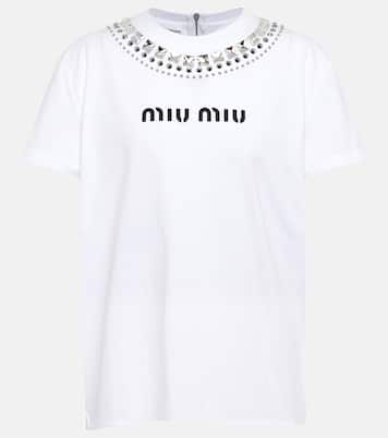 T-shirt in cotone con borchie | Miu Miu