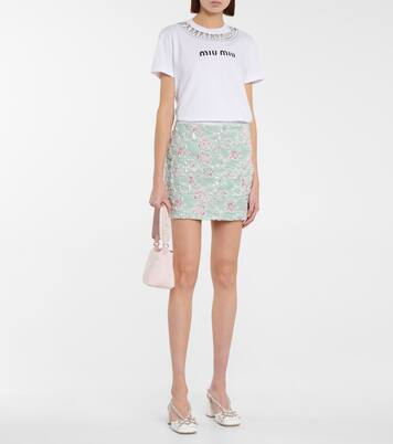 T-shirt in cotone con borchie | Miu Miu