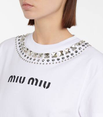 T-shirt in cotone con borchie | Miu Miu