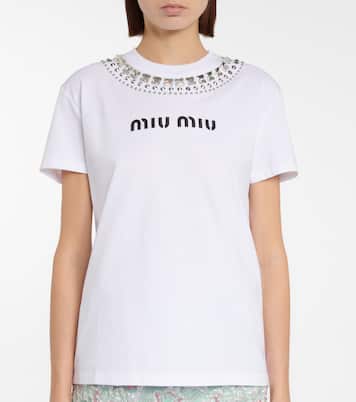 T-shirt in cotone con borchie | Miu Miu