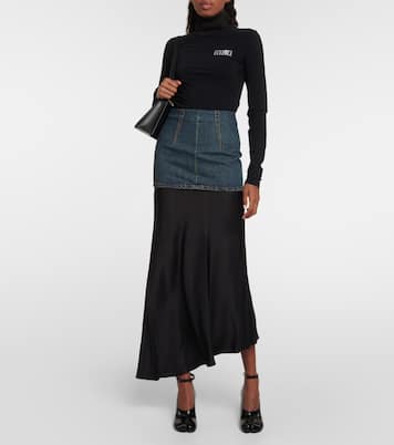 Jupe longue asymétrique en jean et satin | MM6 Maison Margiela