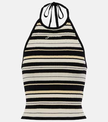 Top acanalado con cuello halter a rayas | Ganni