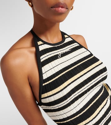 Top acanalado con cuello halter a rayas | Ganni