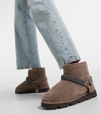 Stiefel Monili aus Veloursleder mit Shearling | Brunello Cucinelli