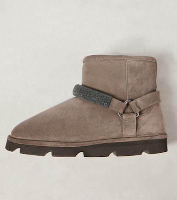 Stiefel Monili aus Veloursleder mit Shearling | Brunello Cucinelli