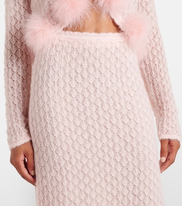 Feather-trimmed mohair and wool-blend midi skirt | Blumarine