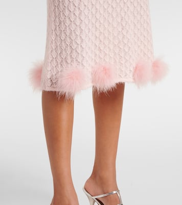 Feather-trimmed mohair and wool-blend midi skirt | Blumarine