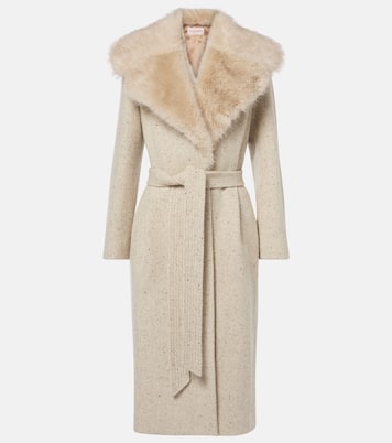Faux fur-trimmed virgin wool wrap coat  | Valentino