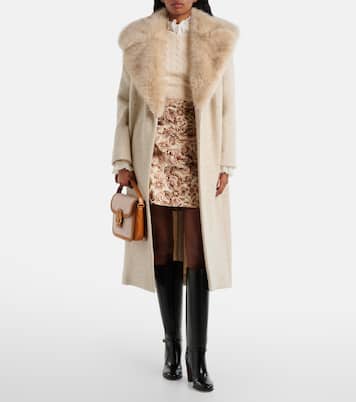 Faux fur-trimmed virgin wool wrap coat  | Valentino