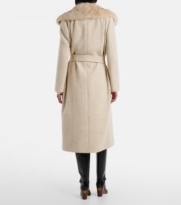 Faux fur-trimmed virgin wool wrap coat  | Valentino
