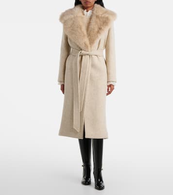 Faux fur-trimmed virgin wool wrap coat  | Valentino