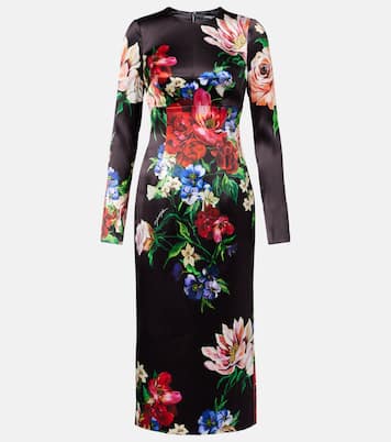 Robe midi en satin à fleurs | Dolce&Gabbana