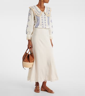 Crystal lace-trimmed cotton maxi skirt | Rixo