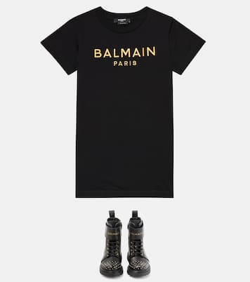 Abito in jersey di cotone con logo | Balmain Kids