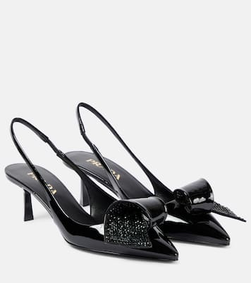 Escarpins en cuir verni à ornements | Prada