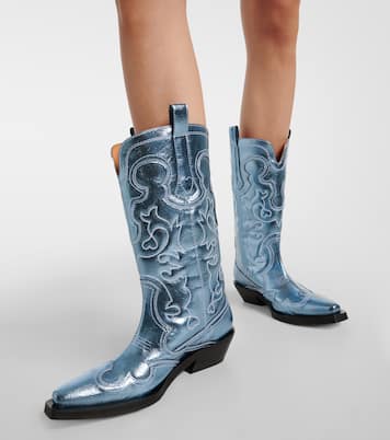 Bottes santiags brodées et métallisées | Ganni