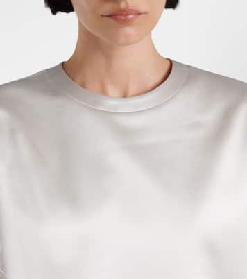 Feather-trimmed silk satin top | Valentino