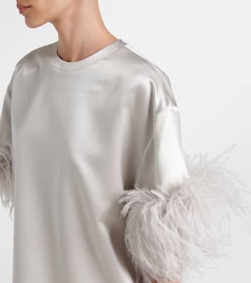 Feather-trimmed silk satin top | Valentino