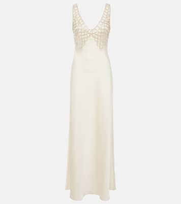 Diamanté-embellished satin maxi dress | Self-Portrait