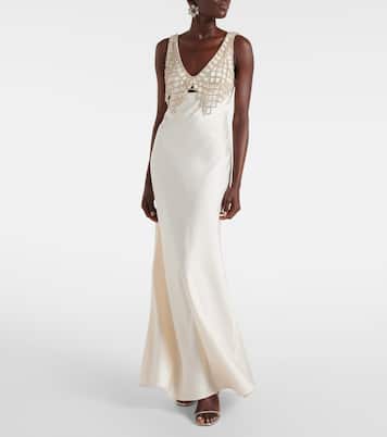 Diamanté-embellished satin maxi dress | Self-Portrait