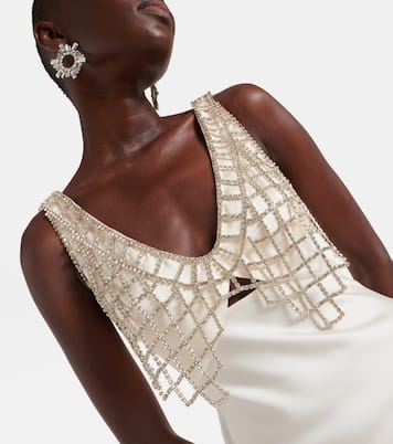Diamanté-embellished satin maxi dress | Self-Portrait