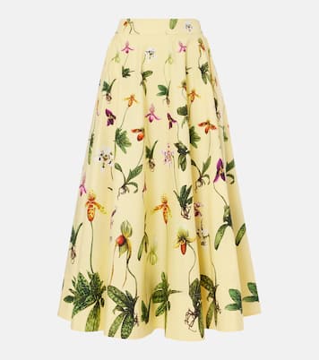 Gonna midi in popeline di misto cotone | Oscar de la Renta